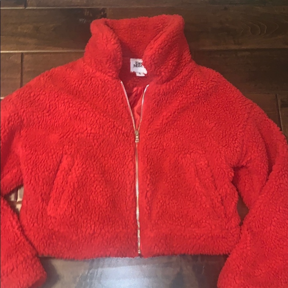 Tiger Mist Red Shearling Cropped Jacket